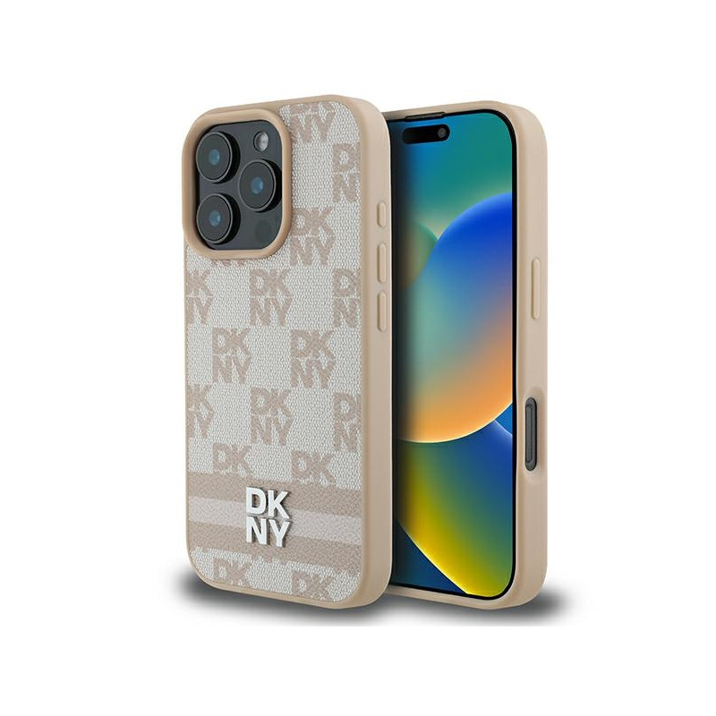 DKNY Checkered Pattern & Printed Stripes dėklas iPhone 16 Pro Max - rožinis