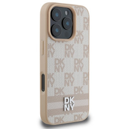DKNY Checkered Pattern & Printed Stripes dėklas iPhone 16 Pro Max - rožinis