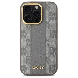 DKNY Leather Chequered Mono Pattern MagSafe dėklas iPhone 14 Pro - smėlio spalvos
