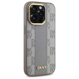DKNY Leather Chequered Mono Pattern MagSafe dėklas iPhone 14 Pro - smėlio spalvos