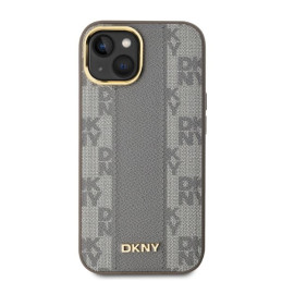 DKNY Leather Chequered Mono Pattern MagSafe dėklas iPhone 14 - smėlio spalvos