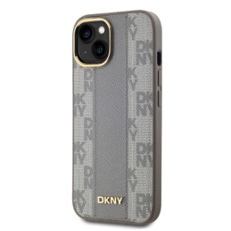 DKNY Leather Chequered Mono Pattern MagSafe dėklas iPhone 14 - smėlio spalvos