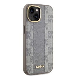DKNY Leather Chequered Mono Pattern MagSafe dėklas iPhone 14 - smėlio spalvos