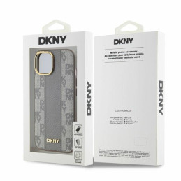DKNY Leather Chequered Mono Pattern MagSafe dėklas iPhone 14 - smėlio spalvos