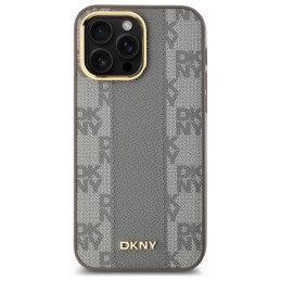 DKNY Leather Chequered Mono Pattern MagSafe dėklas, skirtas iPhone 14 Pro Max - smėlio spalvos