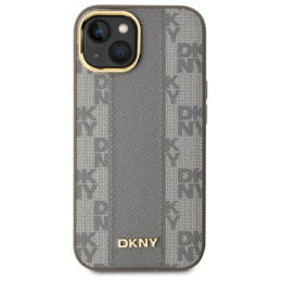 DKNY Leather Chequered Mono Pattern MagSafe dėklas iPhone 15 Plus - smėlio spalvos