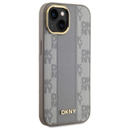 DKNY Leather Chequered Mono Pattern MagSafe dėklas iPhone 15 Plus - smėlio spalvos