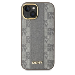 DKNY Leather Chequered Mono Pattern MagSafe dėklas iPhone 15 - smėlio spalvos