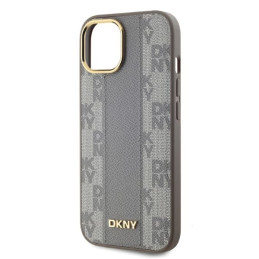 DKNY Leather Chequered Mono Pattern MagSafe dėklas iPhone 15 - smėlio spalvos