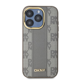 DKNY Leather Chequered Mono Pattern MagSafe dėklas, skirtas iPhone 15 Pro Max - smėlio spalvos
