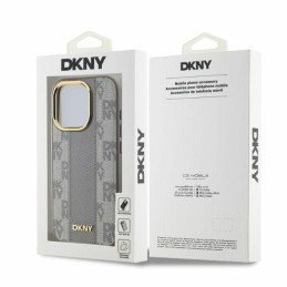 DKNY Leather Chequered Mono Pattern MagSafe dėklas, skirtas iPhone 15 Pro Max - smėlio spalvos