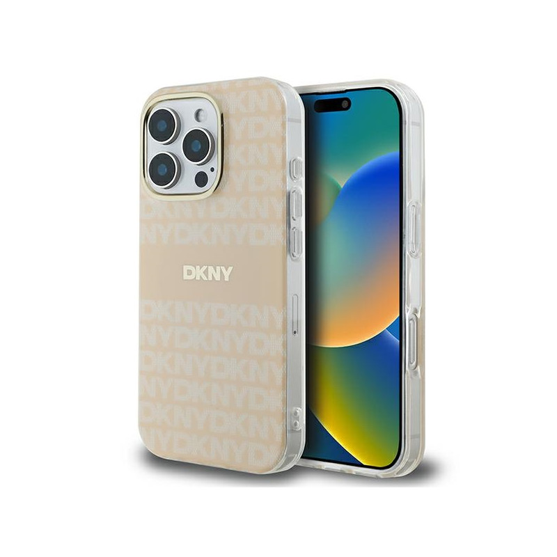 DKNY Repeat Texture Pattern & Stripe MagSafe dėklas, skirtas iPhone 16 Pro – rožinis