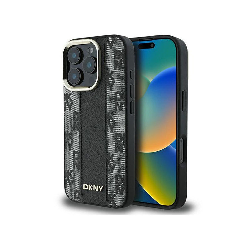 DKNY Checkered Pattern Magsafe dėklas iPhone 16 Pro - juodas