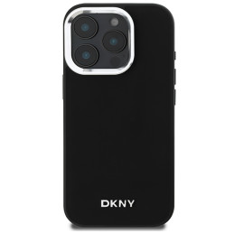 DKNY Plain Silver Logo MagSafe dėklas iPhone 16 Pro - juodas