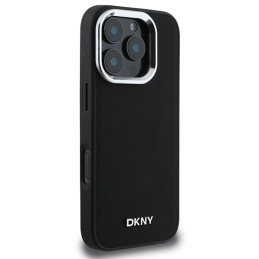 DKNY Plain Silver Logo MagSafe dėklas iPhone 16 Pro - juodas