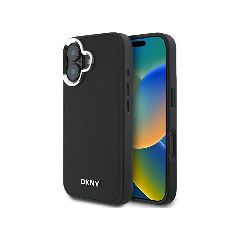 DKNY Plain Silver Logo MagSafe dėklas iPhone 16 - juodas