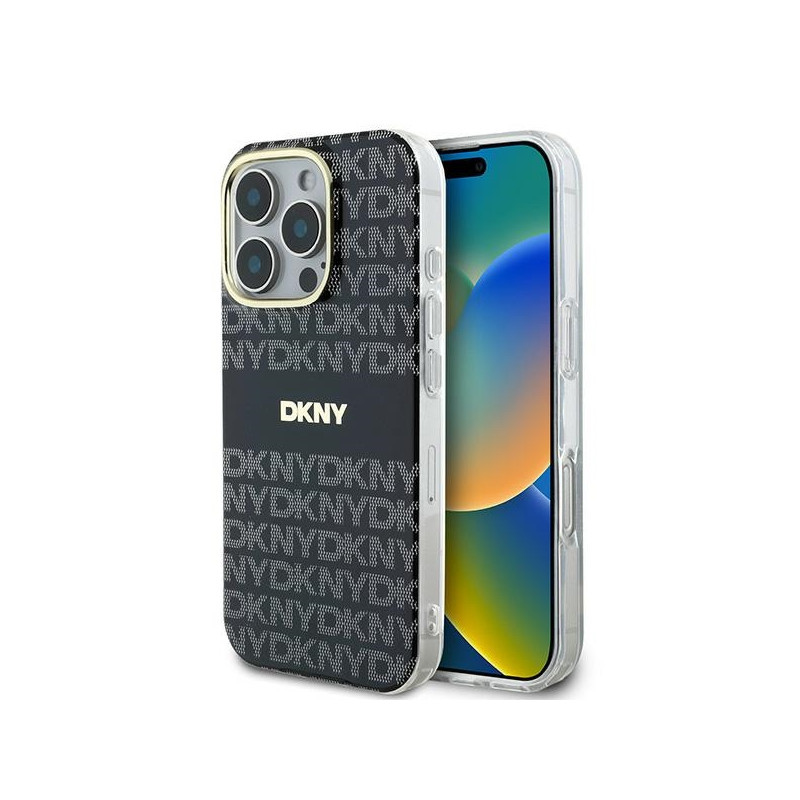 DKNY Repeat Texture Pattern With Stripe dėklas, skirtas iPhone 16 Pro Max - juodas