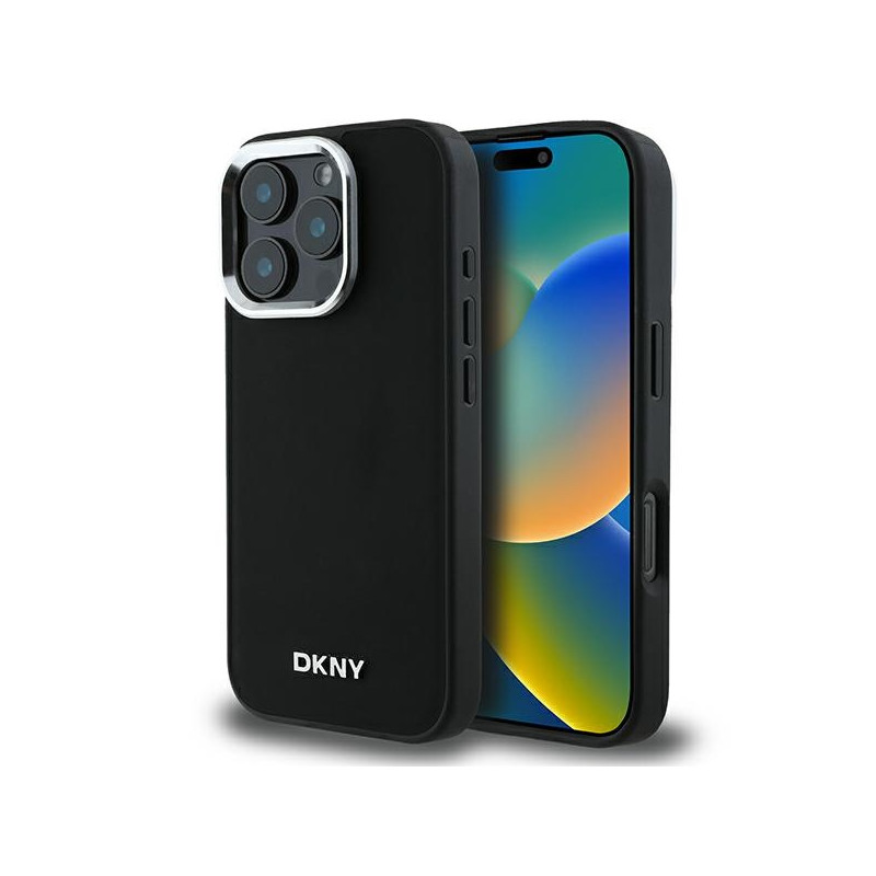 DKNY Plain Silver Logo MagSafe dėklas, skirtas iPhone 16 Pro Max - juodas