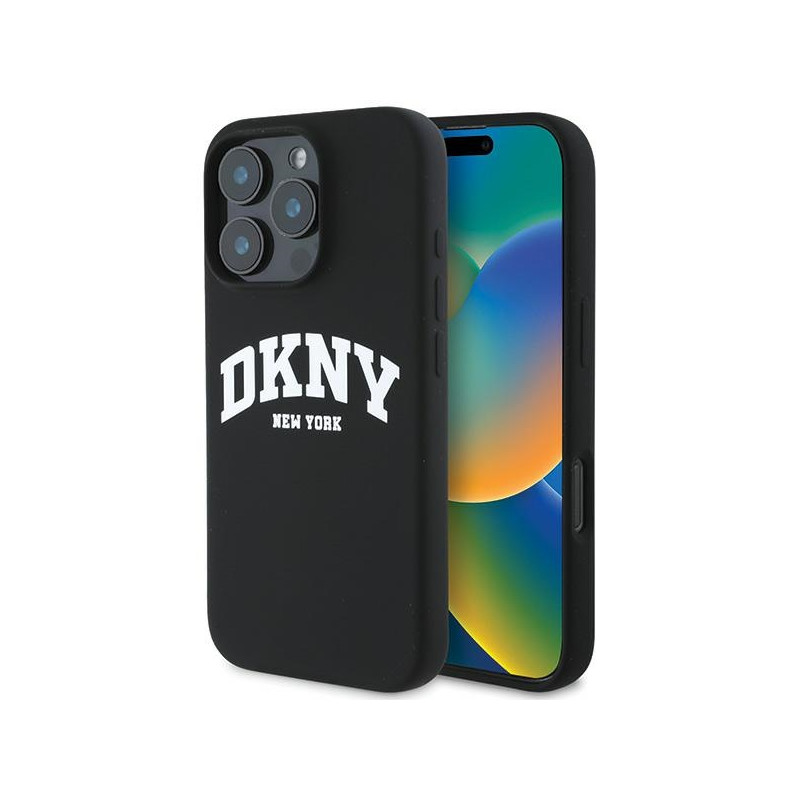 DKNY Silicone White Printed Logo MagSafe dėklas iPhone 16 Pro Max - juodas