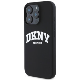 DKNY Silicone White Printed Logo MagSafe dėklas iPhone 16 Pro Max - juodas