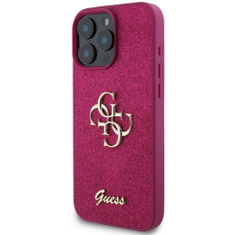 Guess Glitter Script Big 4G dėklas, skirtas iPhone 16 Pro - violetinė
