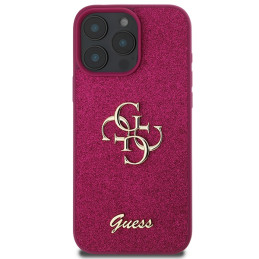 Guess Glitter Script Big 4G dėklas, skirtas iPhone 16 Pro - violetinė