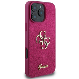 Guess Glitter Script Big 4G dėklas, skirtas iPhone 16 Pro - violetinė
