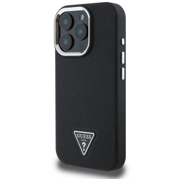 Guess Grained Triangle MagSafe dėklas iPhone 16 Pro - juodas