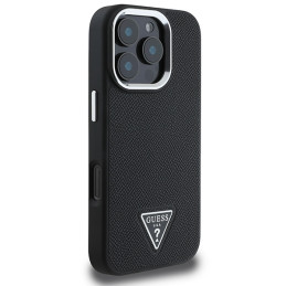 Guess Grained Triangle MagSafe dėklas iPhone 16 Pro - juodas
