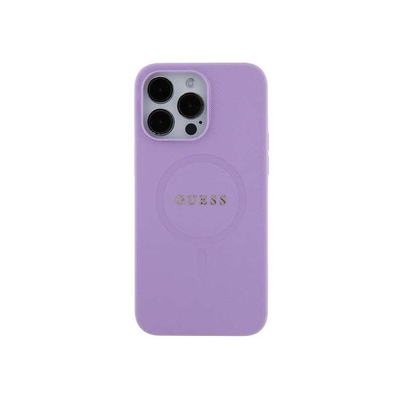 Guess Saffiano MagSafe dėklas iPhone 16 - violetinis