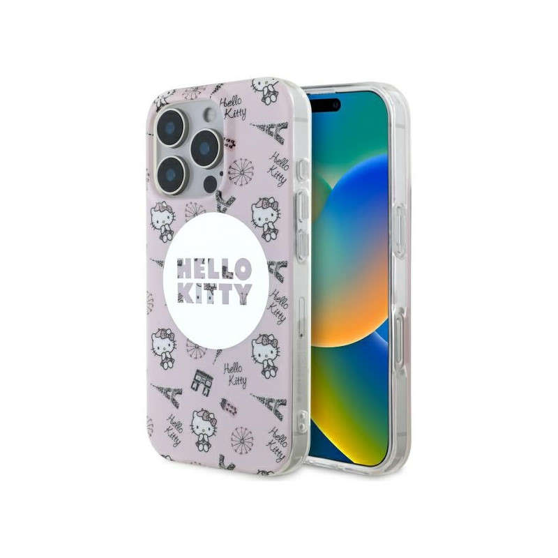 Hello Kitty IML All Over Paris Magsafe dėklas, skirtas iPhone 16 Pro Max - rožinis