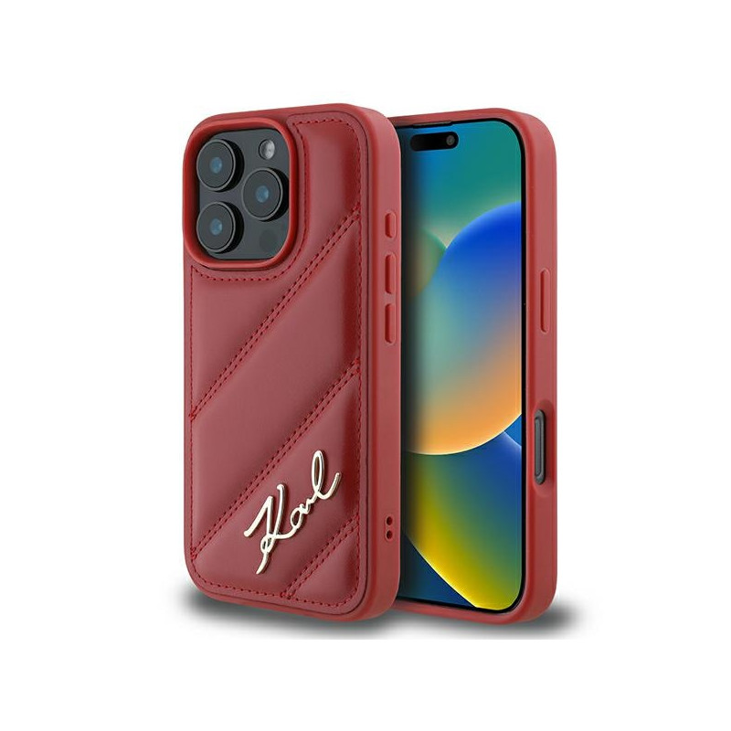 Karl Lagerfeld Quilted Signature dėklas, skirtas iPhone 16 Pro – raudonas