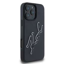 Karl Lagerfeld 3D Rubber Bicolor Signature dėklas, skirtas iPhone 16 Pro Max - juodas