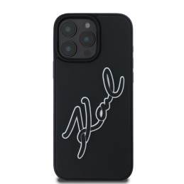 Karl Lagerfeld 3D Rubber Bicolor Signature dėklas, skirtas iPhone 16 Pro Max - juodas