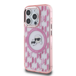 Karl Lagerfeld IML Monogram Karl & Choupette Head MagSafe dėklas iPhone 15 Pro - rožinis
