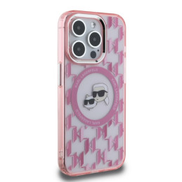 Karl Lagerfeld IML Monogram Karl & Choupette Head MagSafe dėklas iPhone 15 Pro - rožinis