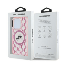 Karl Lagerfeld IML Monogram Karl & Choupette Head MagSafe dėklas iPhone 15 Pro - rožinis