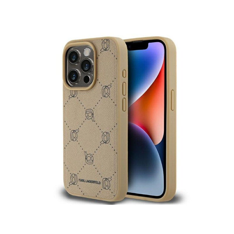 Karl Lagerfeld Magsafe Karl Head dėklas iPhone 15 Pro - smėlio spalvos