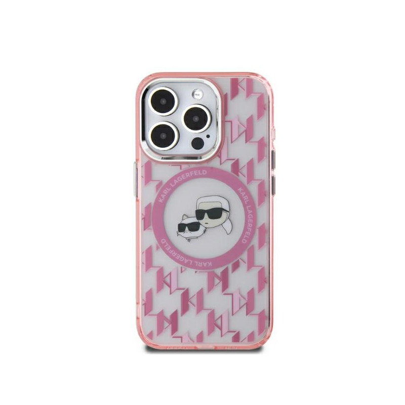 Karl Lagerfeld IML Monogram Karl & Choupette Head MagSafe dėklas iPhone 15 Plus - rožinis