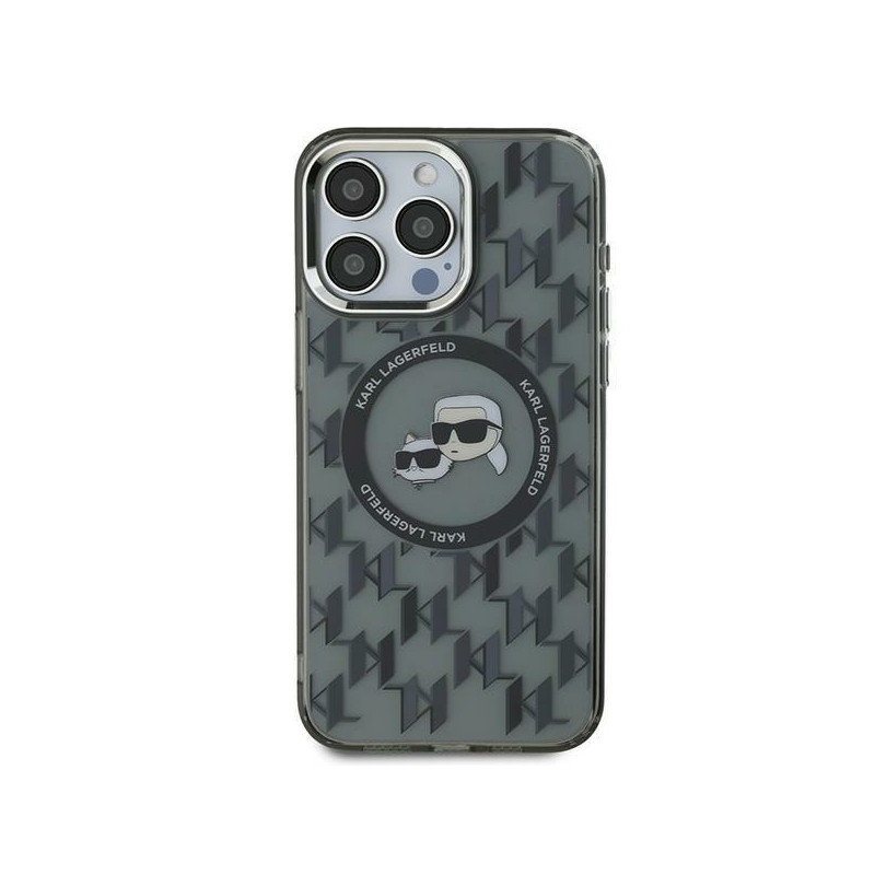 Karl Lagerfeld IML Monogram Karl & Choupette Head MagSafe dėklas iPhone 15 - juodas