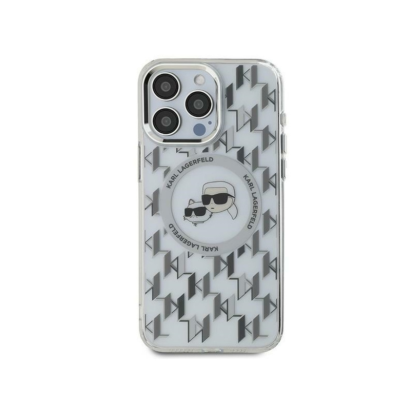 Karl Lagerfeld IML Monogram Karl & Choupette Head MagSafe dėklas iPhone 15 - skaidrus