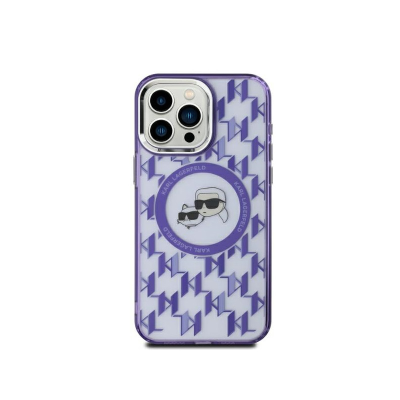 Karl Lagerfeld IML Monogram Karl & Choupette Head MagSafe dėklas iPhone 15 - violetinis