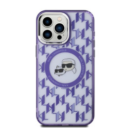 Karl Lagerfeld IML Monogram Karl & Choupette Head MagSafe dėklas, skirtas iPhone 15 Pro Max - violetinė