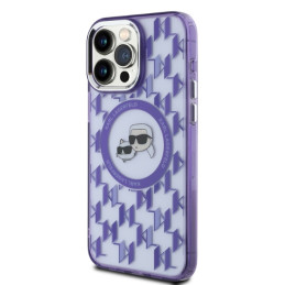 Karl Lagerfeld IML Monogram Karl & Choupette Head MagSafe dėklas, skirtas iPhone 15 Pro Max - violetinė