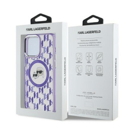 Karl Lagerfeld IML Monogram Karl & Choupette Head MagSafe dėklas, skirtas iPhone 15 Pro Max - violetinė