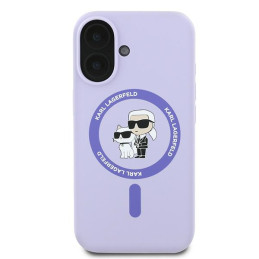 Karl Lagerfeld Silikoninis Karl&Choupette Ring MagSafe dėklas iPhone 16 - violetinis