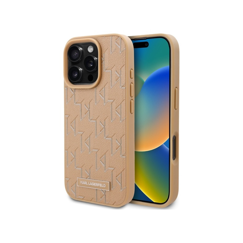 Karl Lagerfeld Hot Stamp Magsafe dėklas iPhone 16 Pro Max - smėlio spalvos