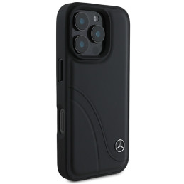 Mercedes MB Curved Stitches Odinis dėklas iPhone 16 Pro - juodas