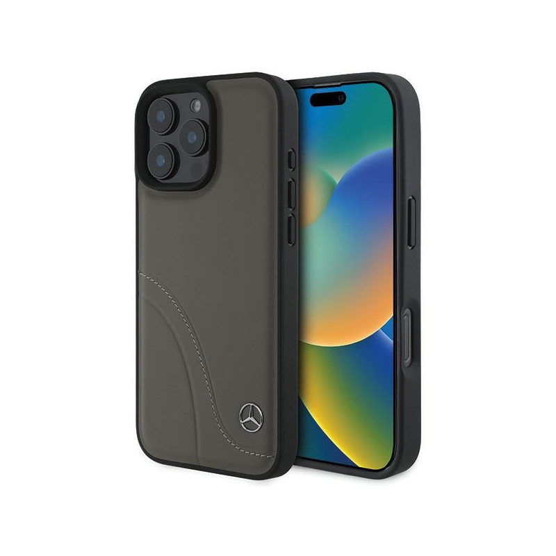 Mercedes MB Curved Stitches Odinis dėklas iPhone 16 Pro Max - rudas