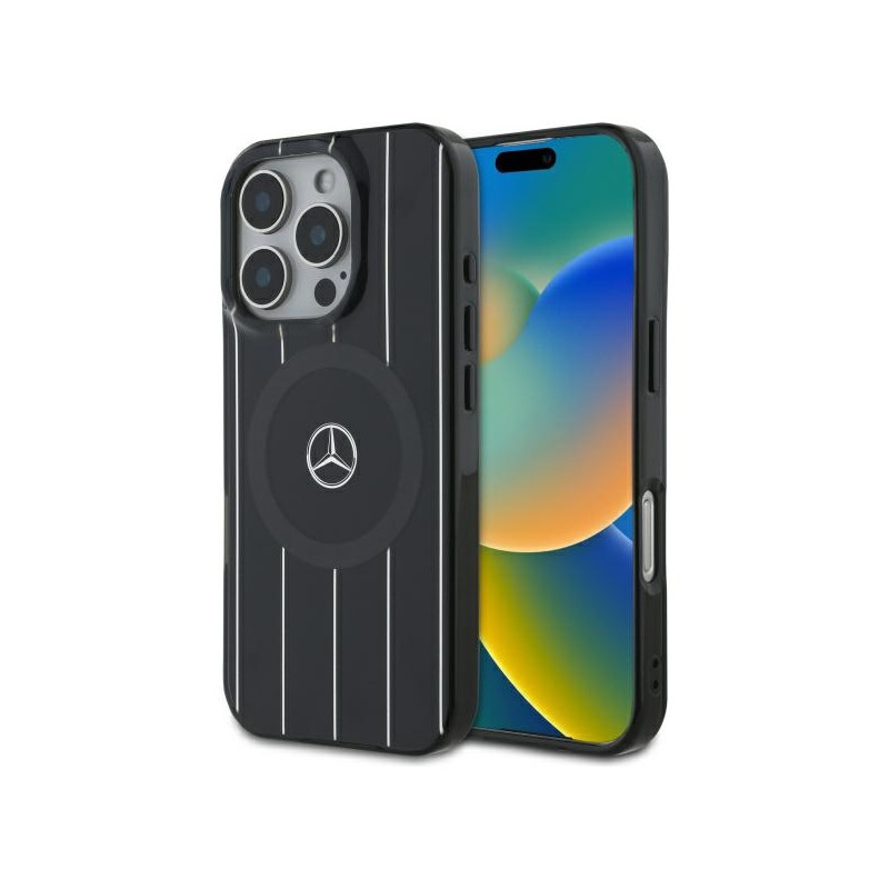 Mercedes MB Double Layer Crossed Lines MagSafe dėklas iPhone 16 Pro - juodas